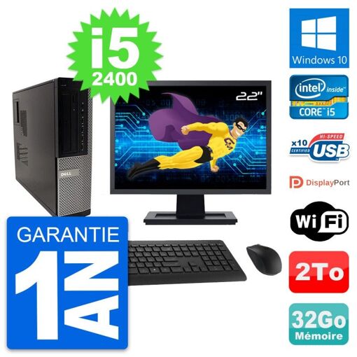 PC de escritorio Dell OptiPlex 990 DT - Pantalla de 22', procesador Intel i5-2400, 32 GB de RAM, disco duro de 2 TB, Windows 10, WiFi