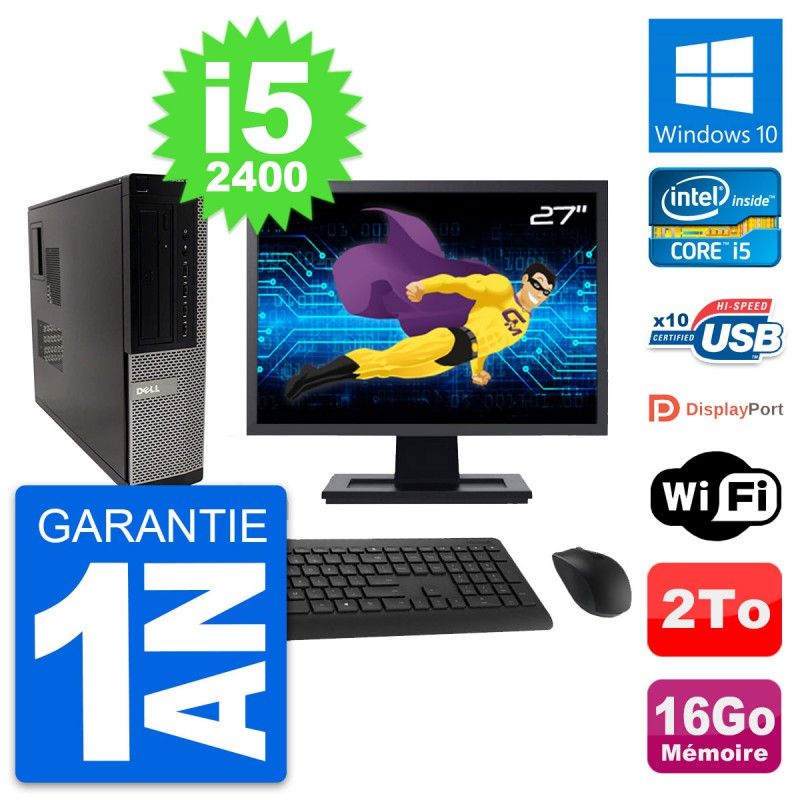 Dell OptiPlex 990 DT Desktop PC - 27" Screen, Intel i5-2400, 16GB RAM, 2TB HDD, Windows 10, WiFi