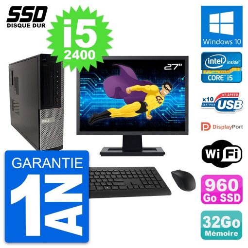 Computadora de escritorio Dell OptiPlex 990 DT, pantalla de 27', procesador Intel Core i5-2400, 32GB de RAM, 960GB SSD, Windows 10, Wifi
