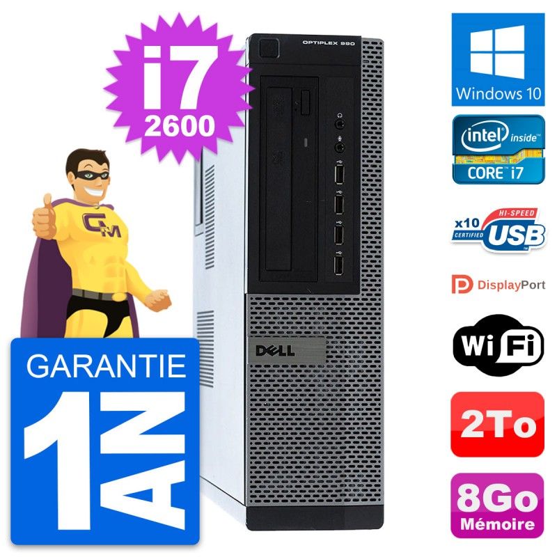 Dell OptiPlex 990 DT Desktop - Intel Core i7-2600, 8GB RAM, 2TB HDD, Windows 10, WiFi