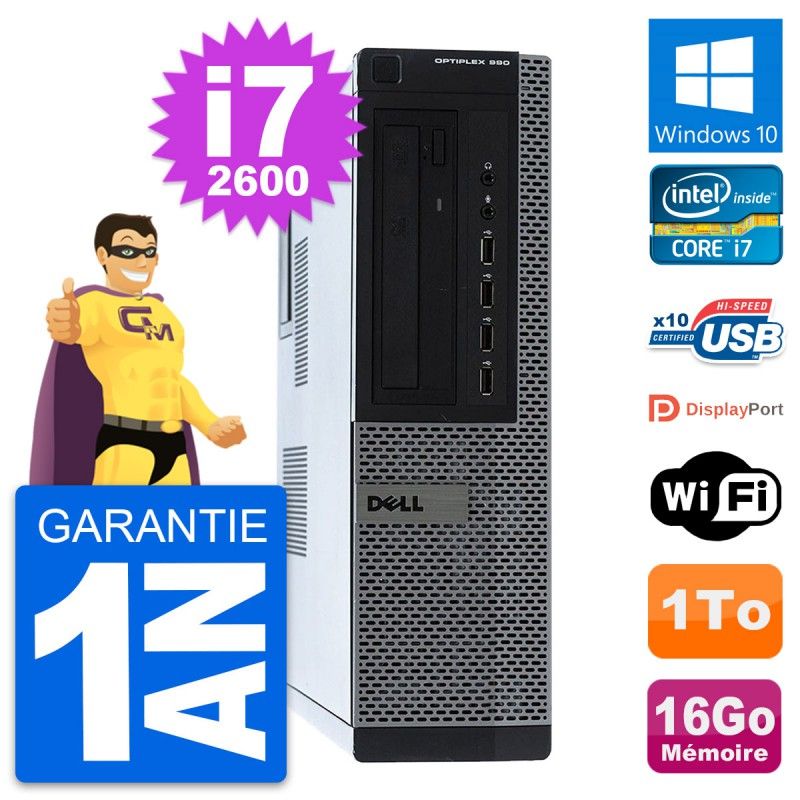 PC de escritorio Dell OptiPlex 990 DT - Procesador Intel i7-2600, 16 GB de RAM, disco duro de 1 TB, Windows 10, WiFi