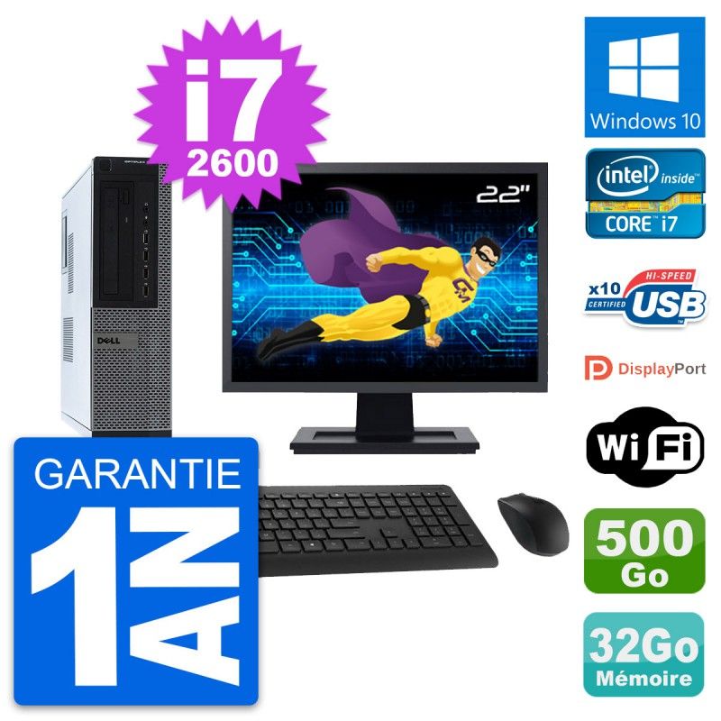 Dell OptiPlex 990 DT Desktop PC - 22" Screen, Intel i7-2600, 32GB RAM, 500GB Hard Drive