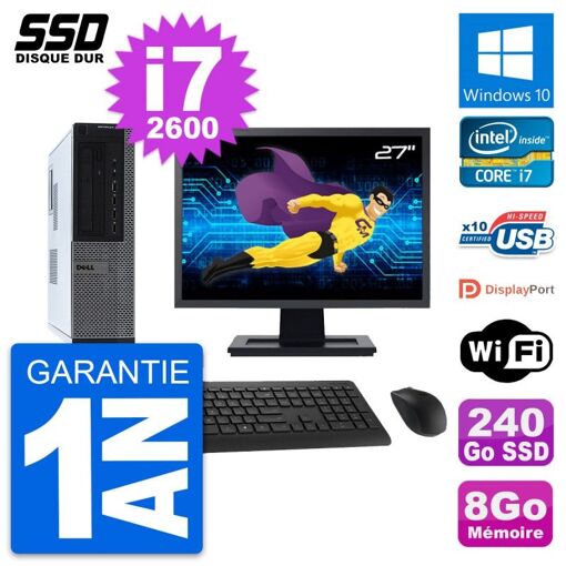 Computadora de escritorio Dell OptiPlex 990 DT, Pantalla de 27'', i7-2600, 8GB RAM, 240GB SSD, Windows 10, WiFi