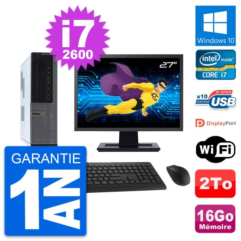 Dell OptiPlex 990 DT Desktop PC - 27" Screen, Intel i7-2600, 16GB RAM, 2TB Hard Drive, Windows 10, WiFi