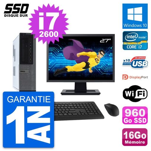 PC de escritorio Dell OptiPlex 990 DT - Pantalla de 27', Intel Core i7-2600, 16GB RAM, 960GB SSD, Windows 10