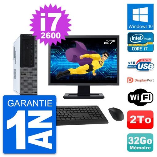 PC de escritorio Dell OptiPlex 990 DT - Pantalla de 27', Intel i7-2600, 32GB de RAM, 2TB HDD, Windows 10, WiFi