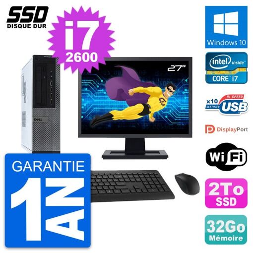Computadora de escritorio Dell OptiPlex 990 DT, pantalla de 27', procesador Intel Core i7-2600, 32 GB de RAM, 2 TB SSD, Windows 10, WiFi