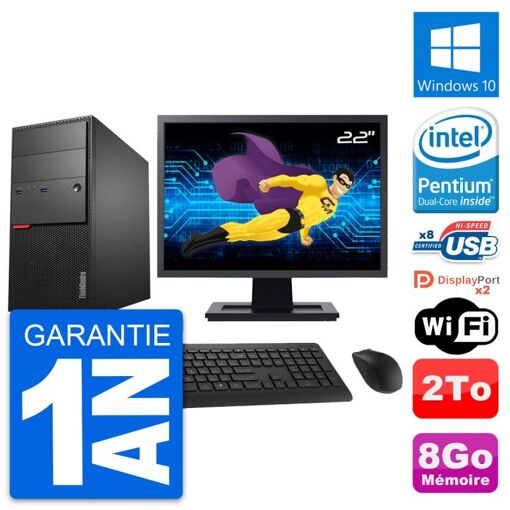 PC de sobremesa Lenovo M900 - Pantalla de 22'', Procesador Intel G4400, 8GB de RAM, 2TB de almacenamiento, Windows 10, WiFi