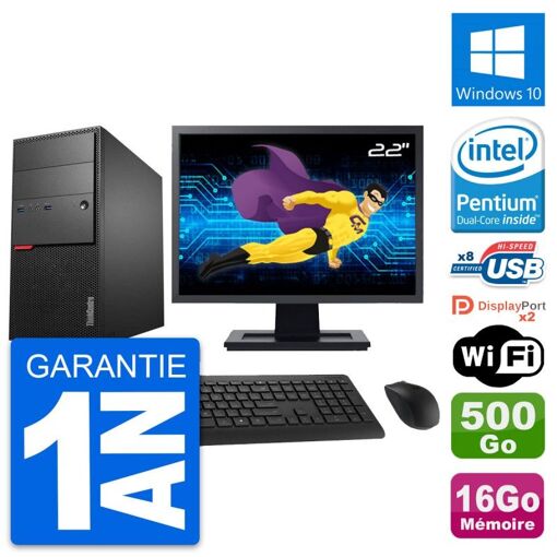 Computadora de escritorio Lenovo ThinkCentre M900 - Pantalla de 22'', Intel G4400, 16GB de RAM, 500GB HDD, Windows 10, WiFi
