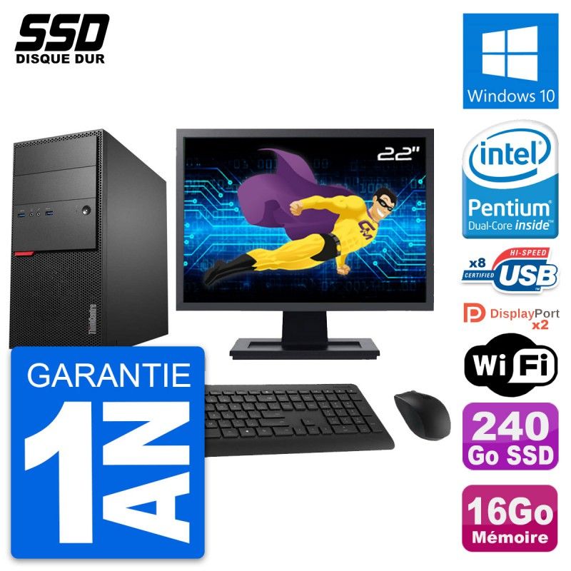 Lenovo M900 Desktop Computer, 22" Screen, Intel G4400, 16GB RAM, 240GB SSD, Windows 10, WiFi