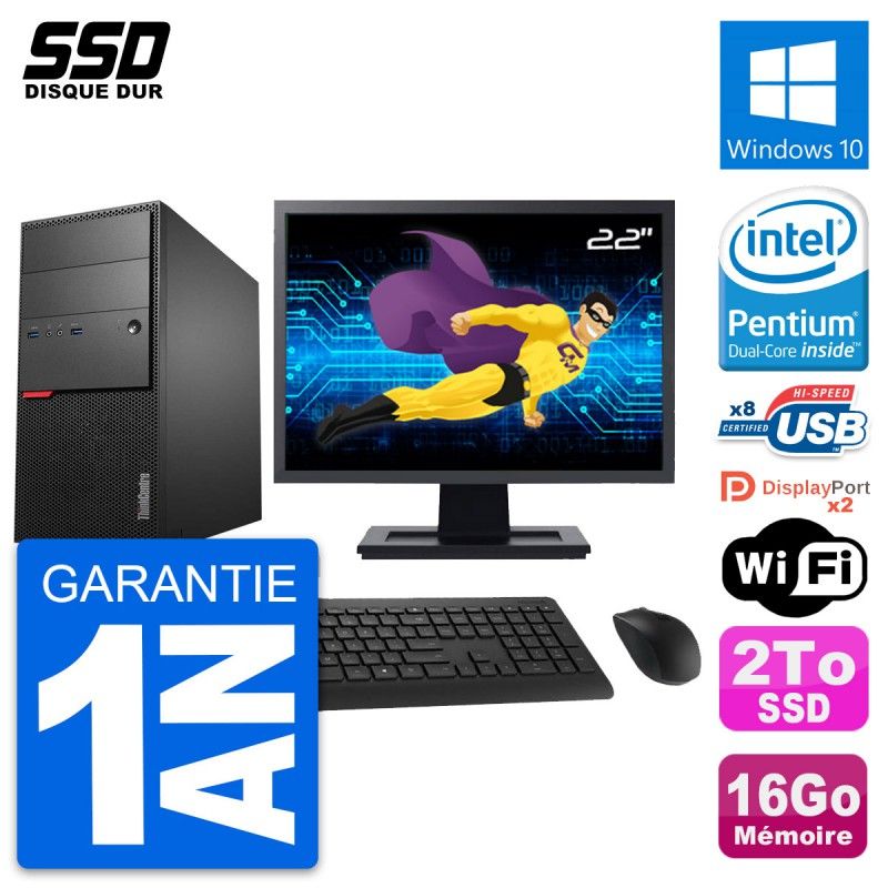 Lenovo ThinkCentre M900 Desktop Computer, 22" Screen, Intel Pentium G4400, 16GB RAM, 2TB SSD, Windows 10, Wifi