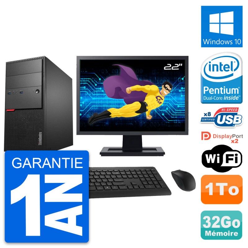 Lenovo M900 Desktop PC - 22" Screen, Intel G4400, 32GB RAM, 1TB HDD, Windows 10, WiFi