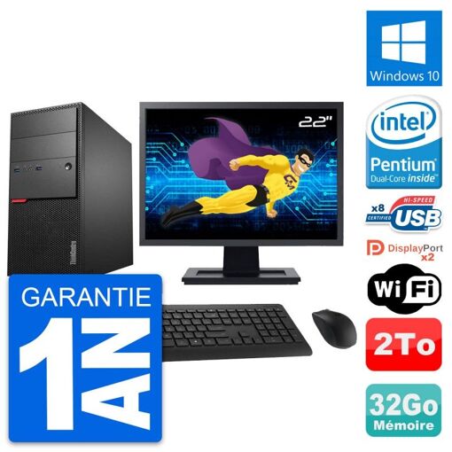 PC de escritorio Lenovo M900 - Pantalla de 22'', Intel G4400, 32GB de RAM, 2TB de almacenamiento, Windows 10, WiFi