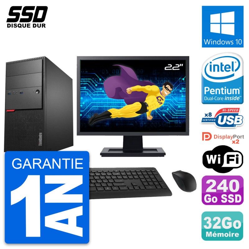 Lenovo M900 Tower PC - 22" Screen, Intel G4400, 32GB RAM, 240GB SSD