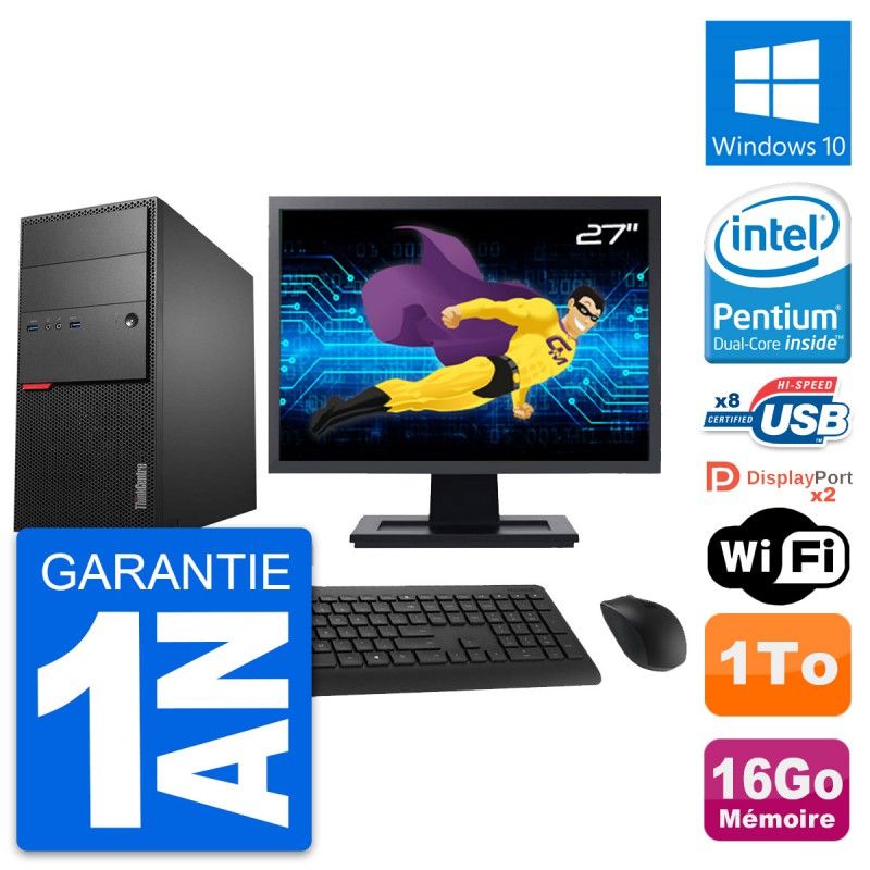Lenovo M900 Desktop PC - 27inch Screen, Intel G4400, 16GB RAM, 1TB Hard Drive, Windows 10, WiFi