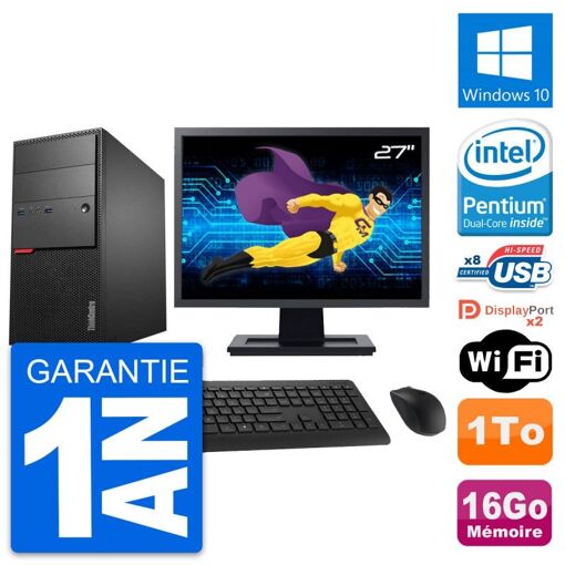 PC de escritorio Lenovo M900 - Pantalla de 27 pulgadas, Intel G4400, 16 GB de RAM, 1 TB de disco duro, Windows 10, WiFi