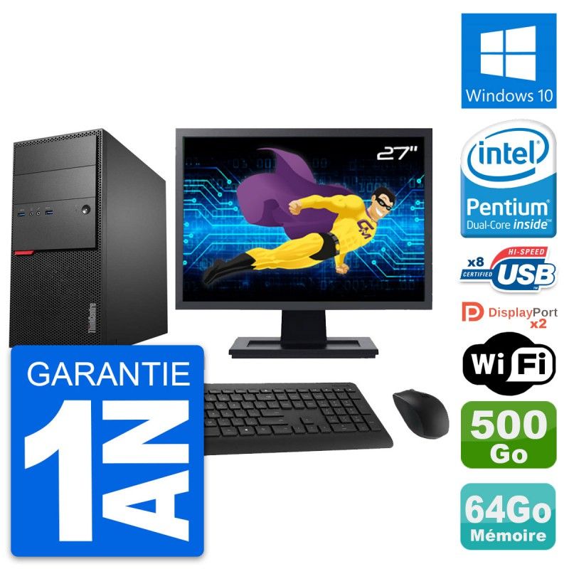 Lenovo M900 Desktop PC - 27" Screen, Intel G4400, 64GB RAM, 500GB Disk