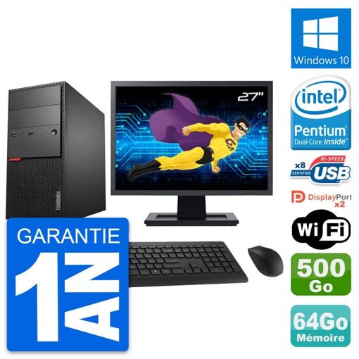PC de escritorio Lenovo M900 - Pantalla de 27'', Procesador Intel G4400, 64GB de RAM, Disco duro de 500GB