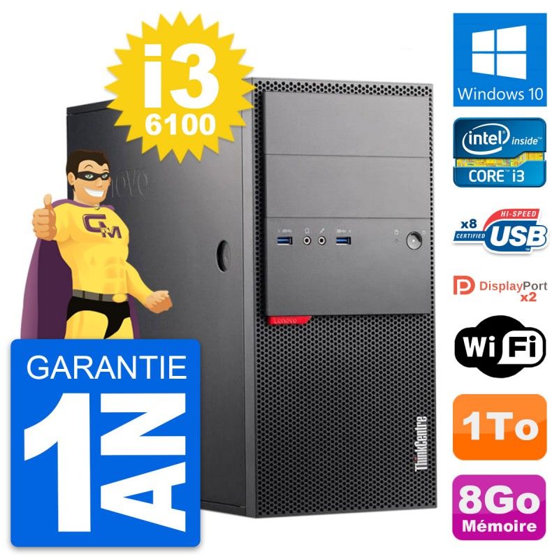 Lenovo ThinkCentre M900 Desktop PC - Intel i3-6100, 8GB RAM, 1TB HDD, Windows 10, WiFi