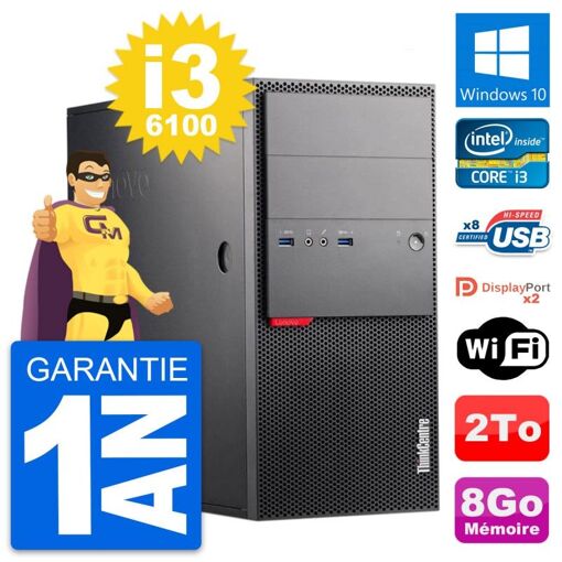 PC de escritorio Lenovo ThinkCentre M900 - Procesador Intel Core i3-6100, 8GB de RAM, 2TB HDD, Windows 10, WiFi