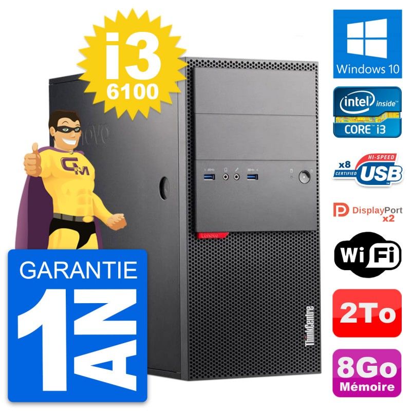 Lenovo ThinkCentre M900 Desktop PC - Intel i3-6100, 8GB RAM, 2TB HDD, Windows 10, WiFi