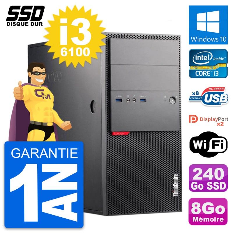 Lenovo ThinkCentre M900 Desktop PC - Intel i3-6100, 8GB RAM, 240GB SSD, Windows 10, WiFi