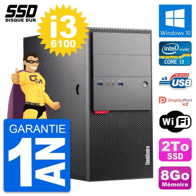 Lenovo ThinkCentre M900 Desktop PC - Intel i3-6100, 8GB RAM, 2TB SSD, Windows 10, WiFi