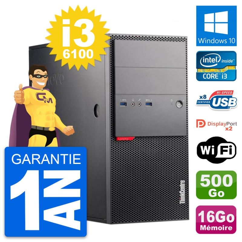 Lenovo ThinkCentre M900 Desktop PC - i3-6100, 16GB RAM, 500GB HDD, Windows 10, WiFi