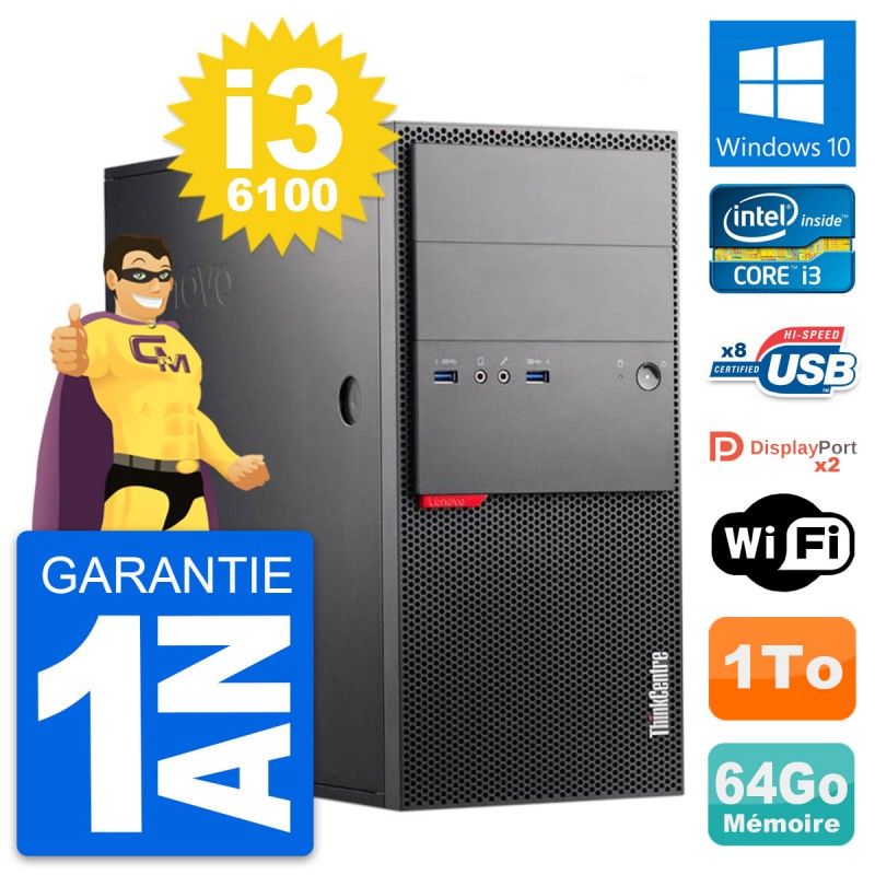 Lenovo ThinkCentre M900 Core i3-6100 64GB RAM 1TB HDD Windows 10 Wi-Fi Desktop PC