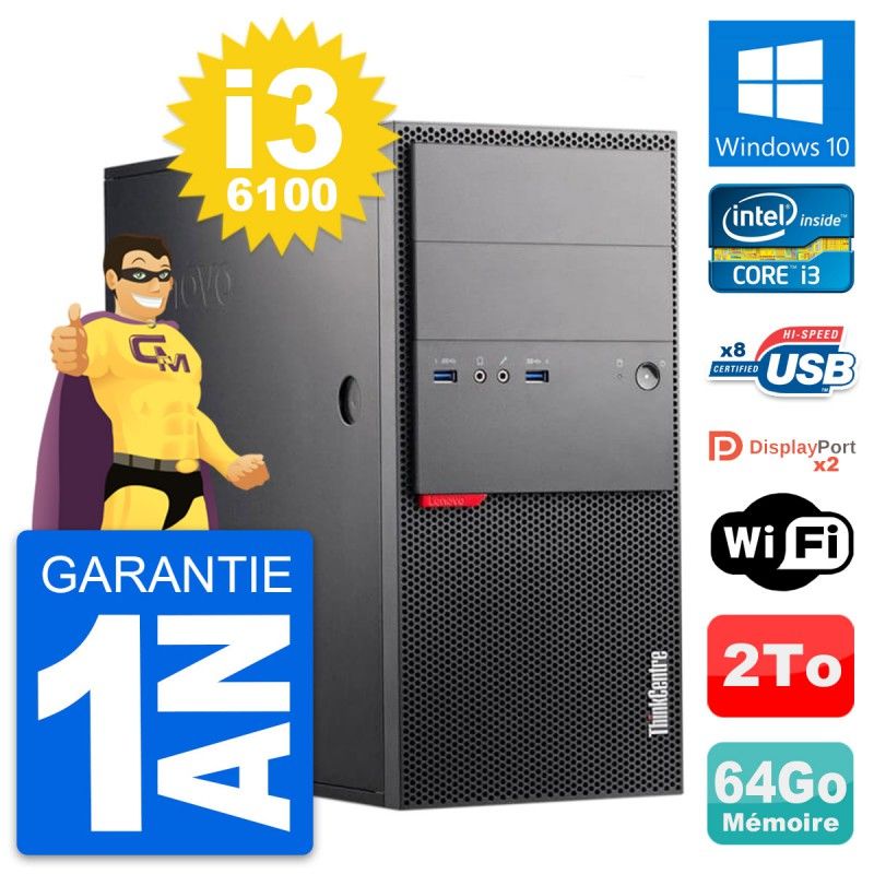 Lenovo ThinkCentre M900 Core i3-6100 64GB RAM 2TB HDD Windows 10 WiFi PC
