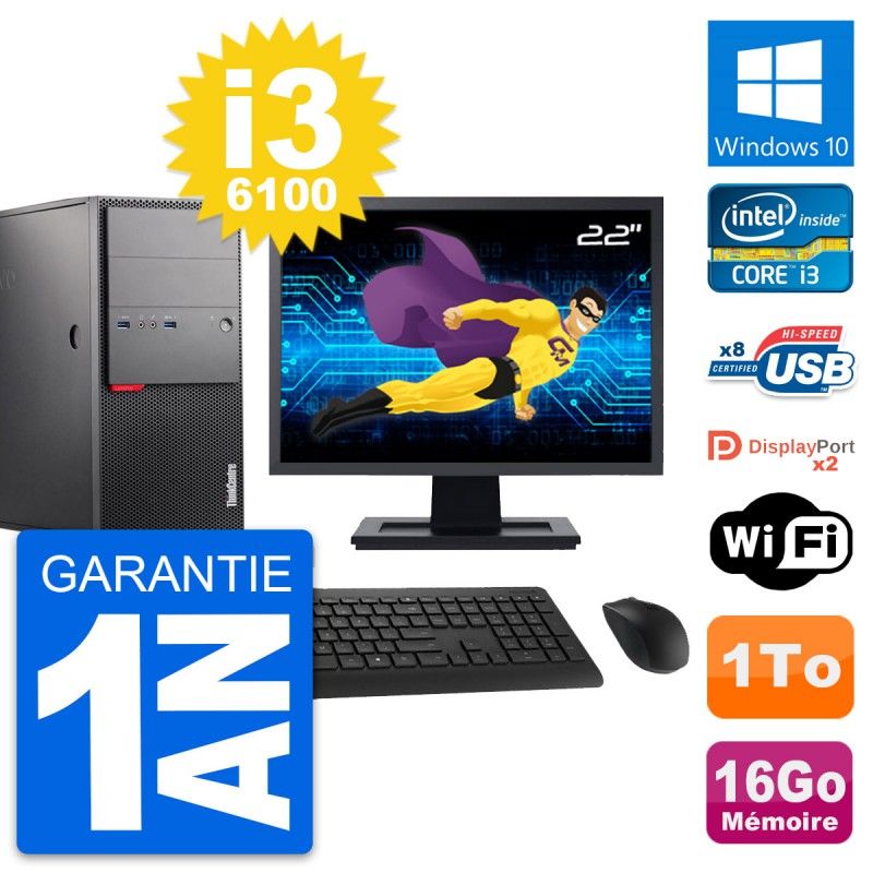 Lenovo M900 Desktop Computer - 22" Screen, Intel i3-6100, 16GB RAM, 1TB Storage, Windows 10