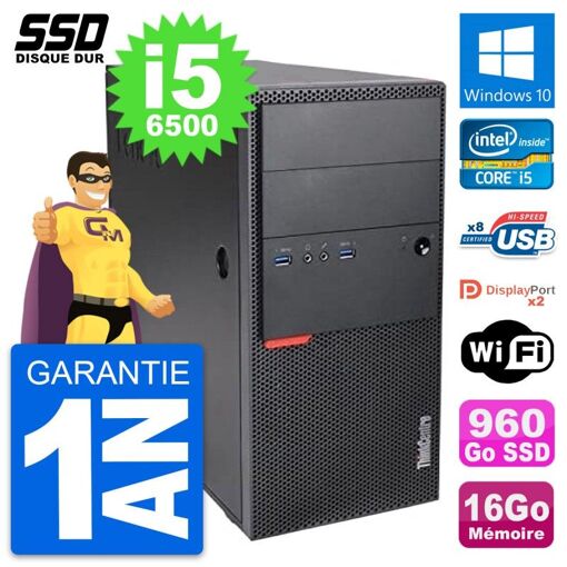 PC de escritorio Lenovo ThinkCentre M900 - Procesador Intel i5-6500, 16GB de RAM, 960GB SSD, Windows 10, WiFi