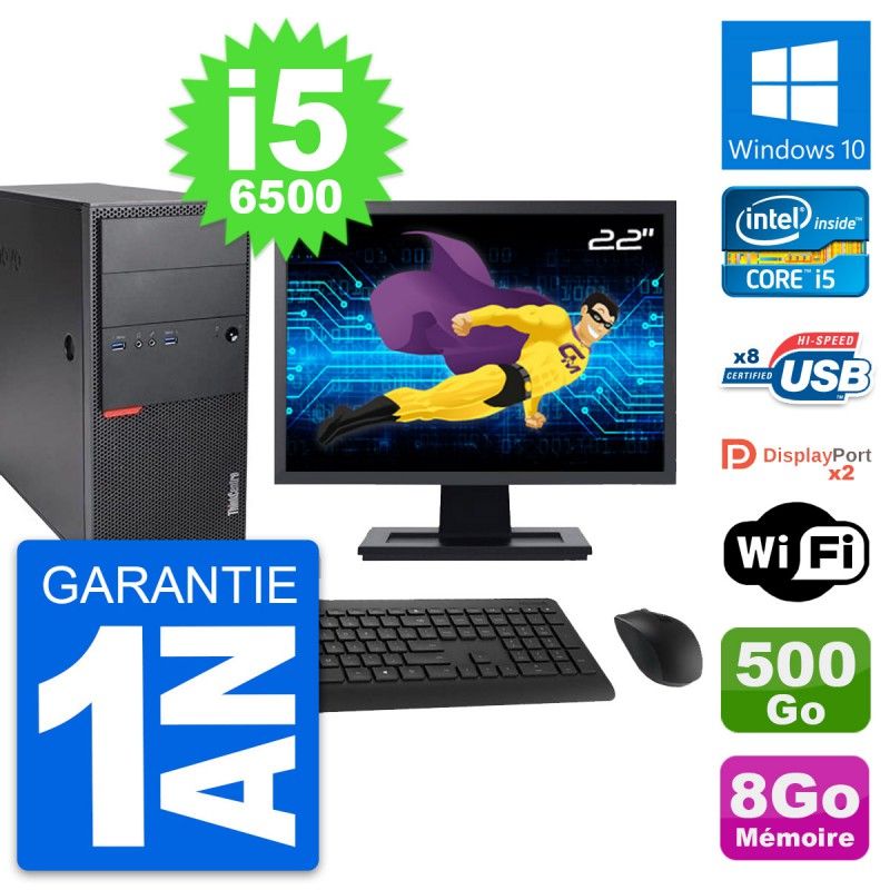 Lenovo M900 Desktop Computer, 22" Screen, Intel i5-6500, 8GB RAM, 500GB Disk, Windows 10, Wifi