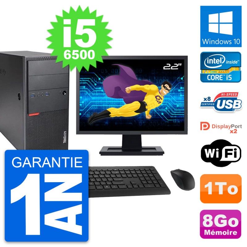 Lenovo M900 Tower PC - 22" Display, Intel i5-6500, 8GB RAM, 1TB HDD, Windows 10, WiFi