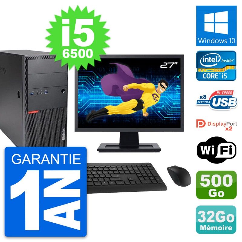 Lenovo M900 Desktop PC - 27" Screen, Core i5-6500, 32GB RAM, 500GB Disk