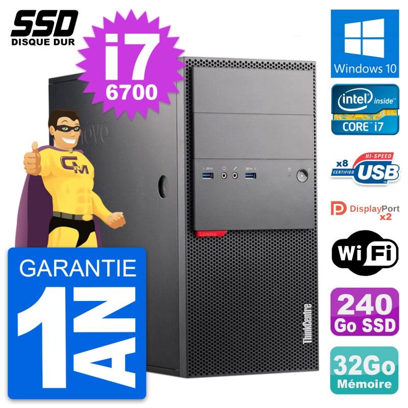 Lenovo ThinkCentre M900 Desktop PC - Intel i7-6700, 32GB RAM, 240GB SSD, Windows 10, WiFi