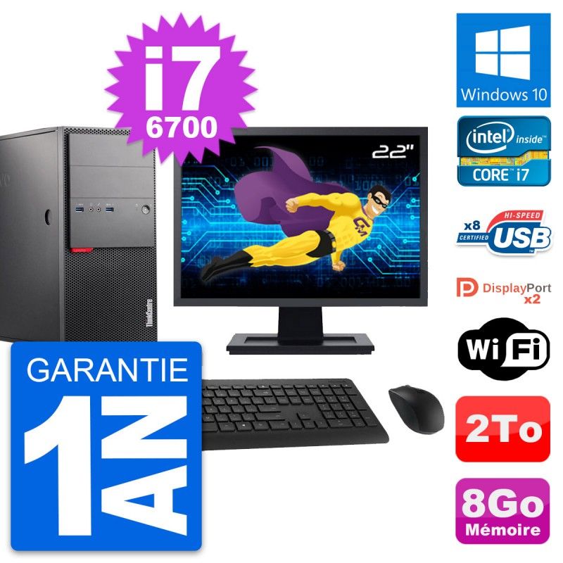 Lenovo M900 Desktop PC - 22" Screen, Intel i7-6700, 8GB RAM, 2TB Hard Drive, Windows 10