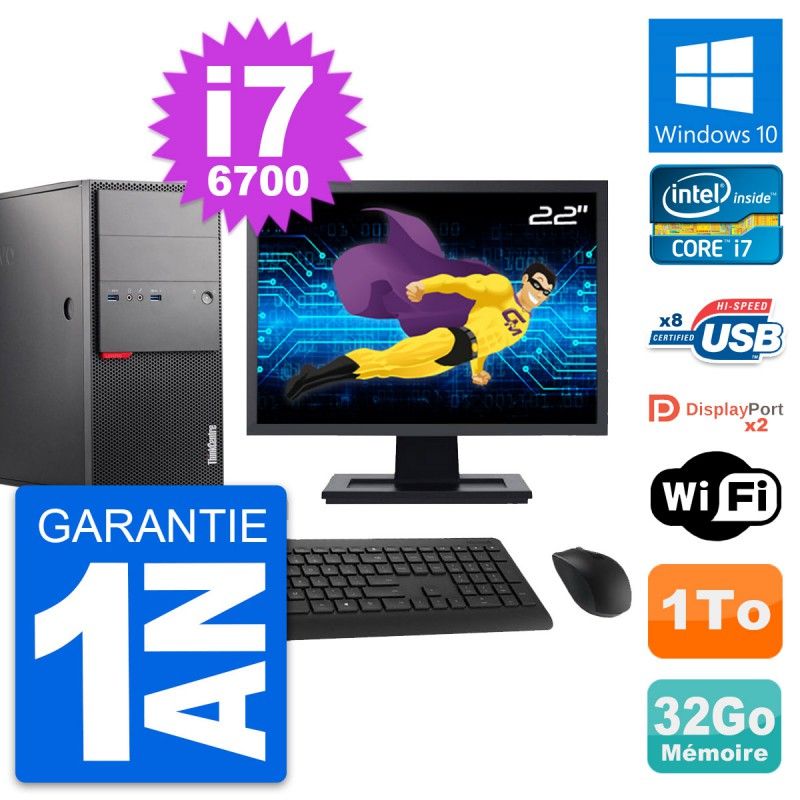 Lenovo M900 Desktop PC - 22" Screen, Intel i7-6700, 32GB RAM, 1TB Storage, Windows 10, WiFi