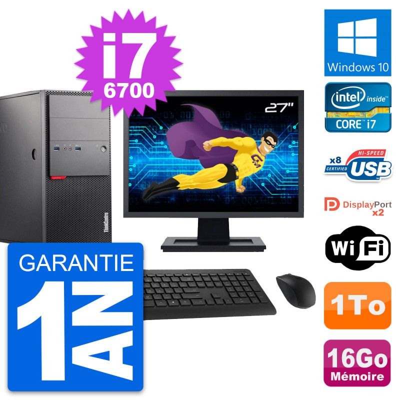 Lenovo M900 Desktop Computer, 27" Screen, Intel i7-6700, 16GB RAM, 1TB Storage, Windows 10, WiFi