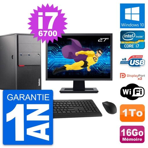Computadora de escritorio Lenovo M900, pantalla de 27'', procesador Intel i7-6700, 16 GB de RAM, 1 TB de almacenamiento, Windows 10, WiFi