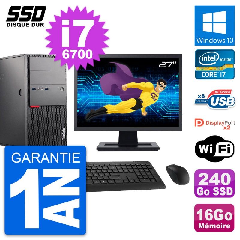 Lenovo M900 Desktop PC - 27" Screen, Intel i7-6700, 16GB RAM, 240GB SSD, Windows 10