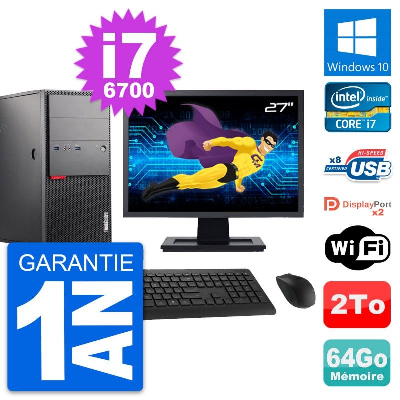 Lenovo M900 Tower PC - 27" Screen, Intel i7-6700, 64GB RAM, 2TB HDD, Windows 10, WiFi