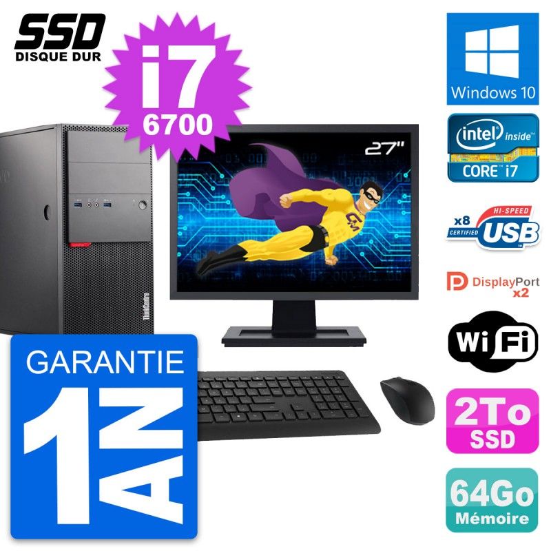 Lenovo M900 Desktop Computer - 27" Screen, Intel i7-6700, 64GB RAM, 2TB SSD, Windows 10, Wifi