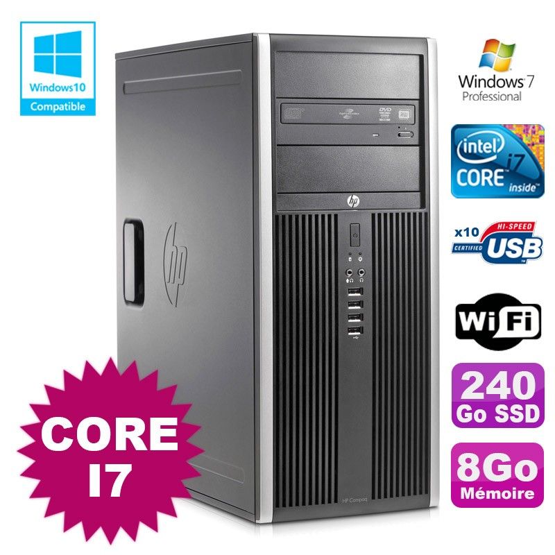 PC de sobremesa HP Elite 8100 MT - Procesador Intel Core i7-860, 8 GB de RAM, SSD de 240 GB, unidad de CD/DVD, Windows 7