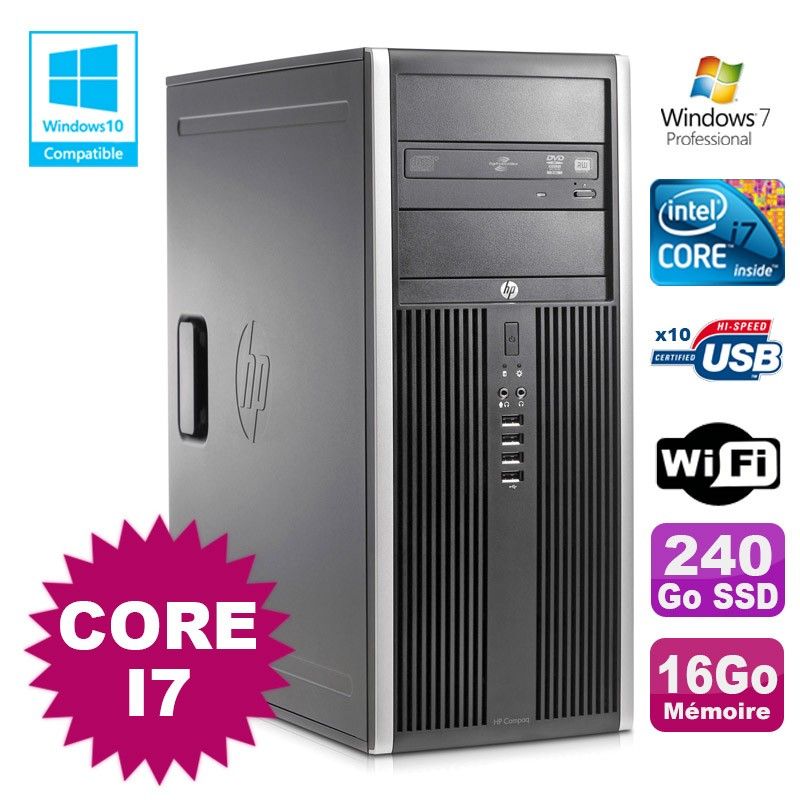 PC de escritorio HP Elite 8100 MT - Procesador Intel Core i7-860, 16GB de RAM, 240GB SSD, Grabadora de DVD, WiFi