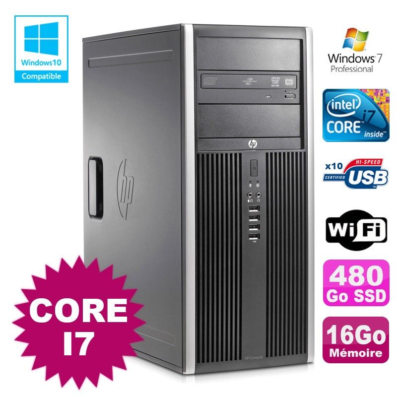 Computadora de escritorio HP Elite 8100 MT - Procesador Intel Core i7-860, 16 GB de RAM, 480 GB SSD, Grabadora de DVD, WiFi