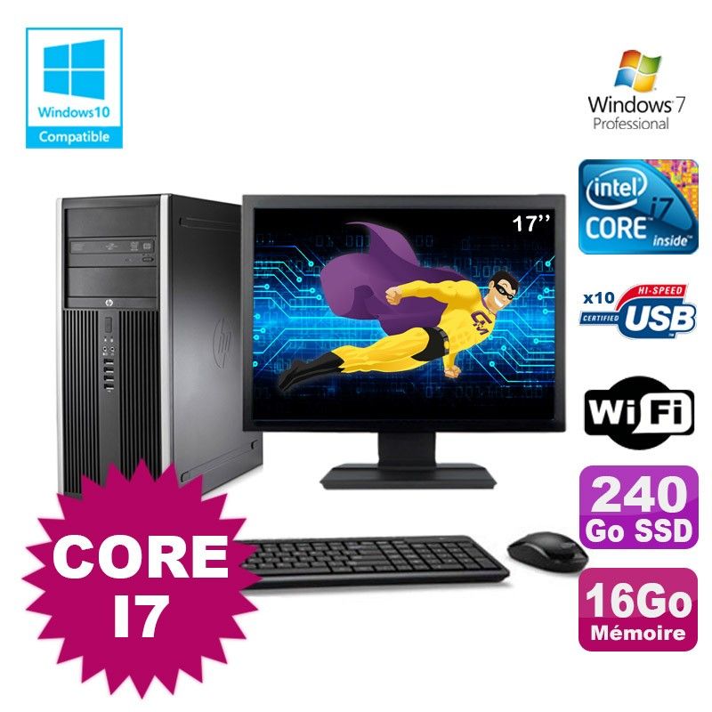 PC de sobremesa HP Elite 8100 MT - Procesador Intel Core i7-860, 16 GB de RAM, 240 GB SSD, Grabadora de DVD, WiFi, Windows 7