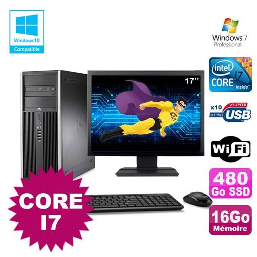 PC de escritorio HP Elite 8100 MT - Procesador Intel Core i7-860, 16GB de RAM, 480GB SSD, Grabadora de DVD, WiFi, Windows 7