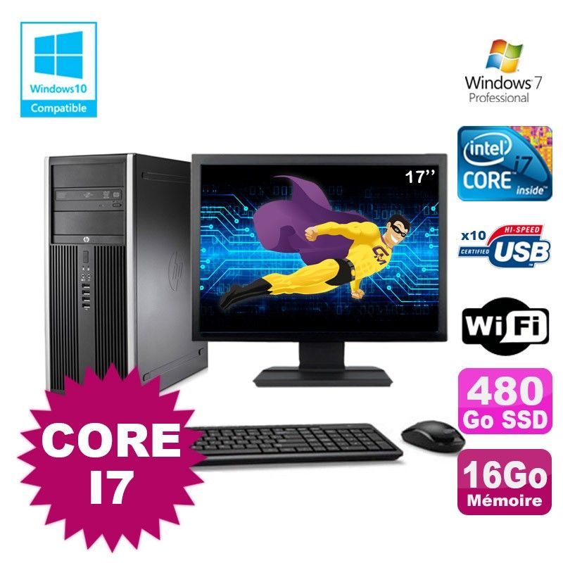 PC de escritorio HP Elite 8100 MT - Procesador Intel Core i7-860, 16GB de RAM, 480GB SSD, Grabadora de DVD, WiFi, Windows 7