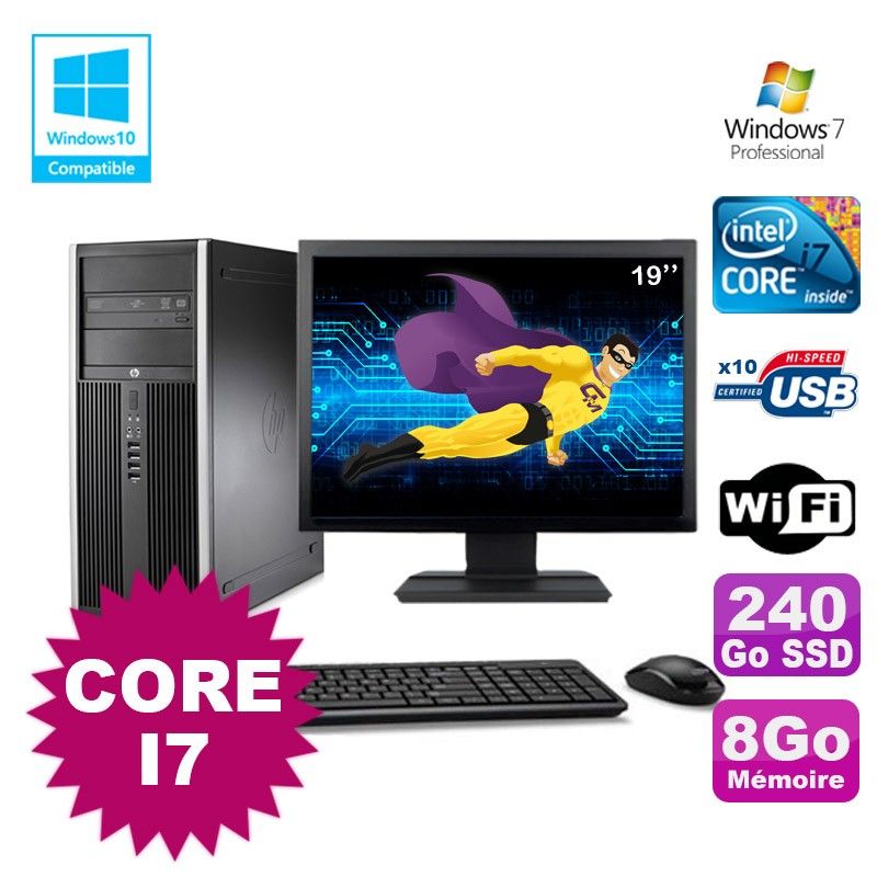 HP Elite 8100 MT Desktop PC - Core i7-860, 8GB RAM, 240GB SSD, DVD Writer, Windows 7 Pro